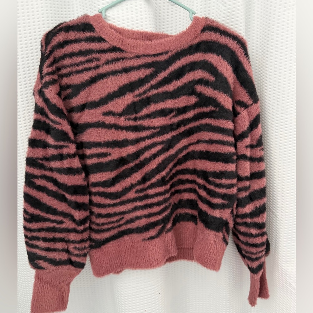 Express Fuzzy Zebra Sweater - Mauve and Black